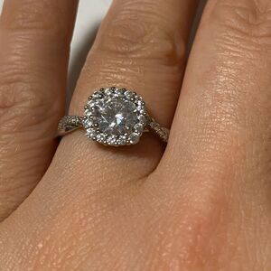 Solitaire Engagement wedding Ring Halo Sterling Silver 925 CZ size 7.5-8